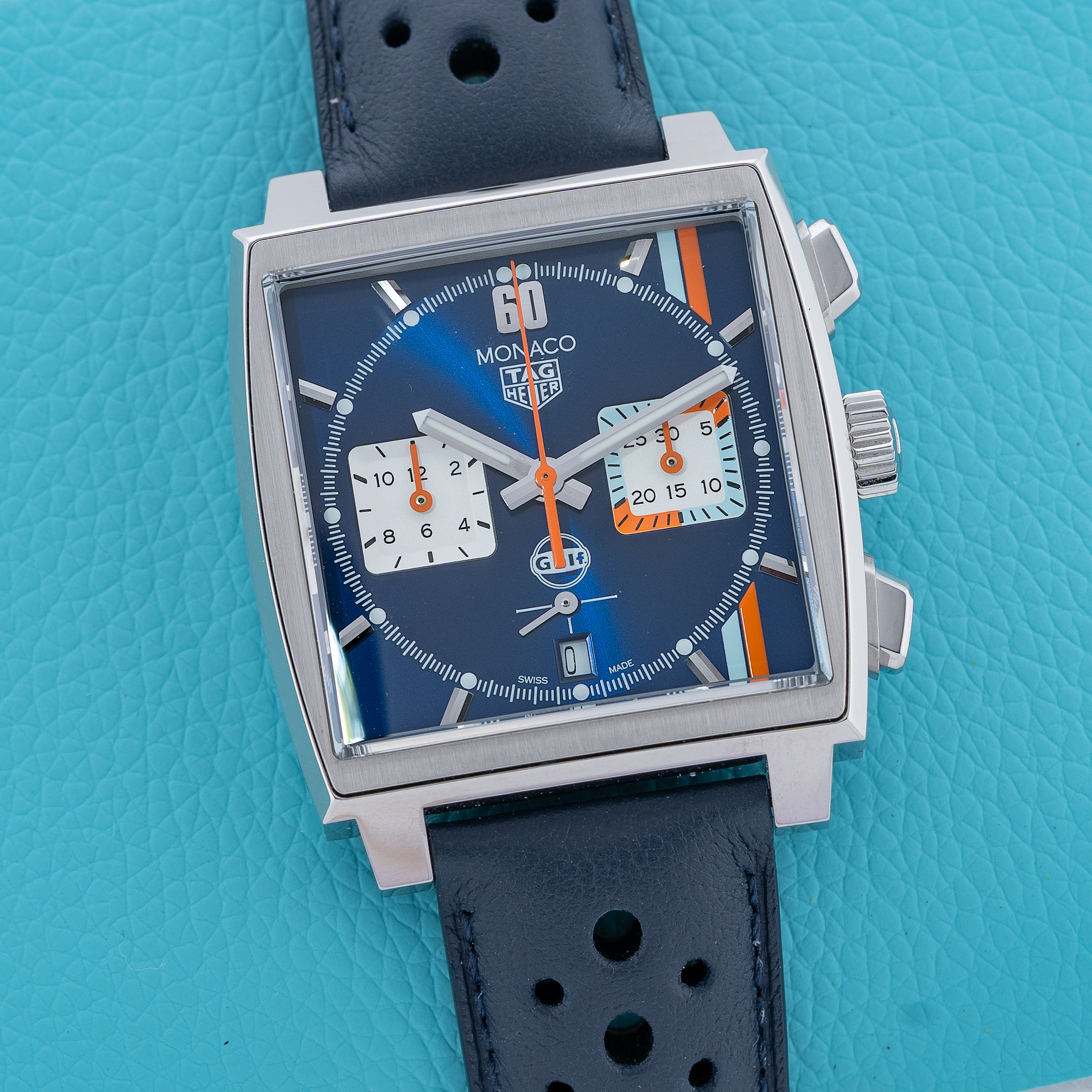TAG Heuer Monaco Chronograph x Gulf Special Edition Calibre 02 Blue Sunburst Dial - Ref# CBL2115.FC6494