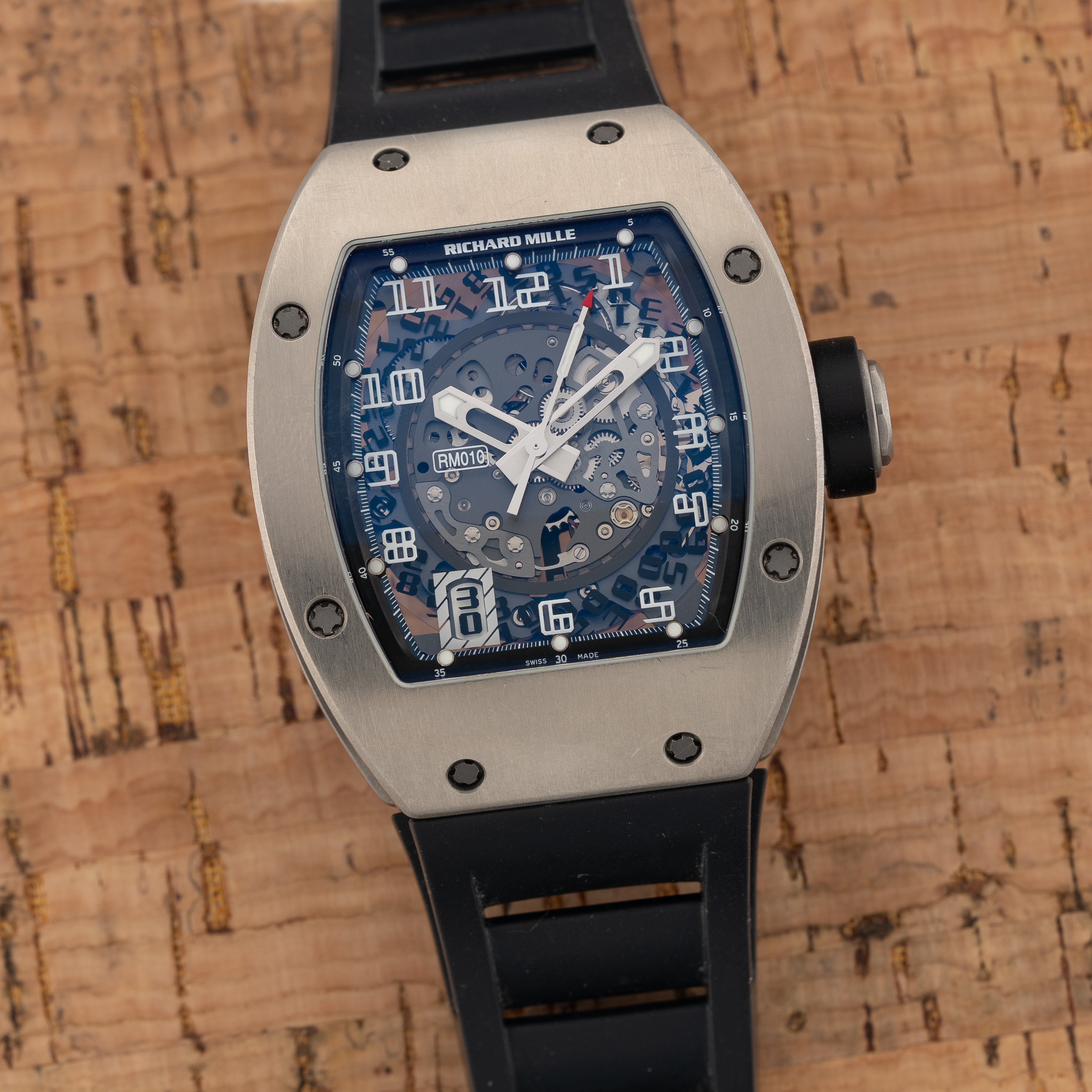 Richard Mille RM10 Titanium Automatic Date w Skeleton Dial & Vented Racing Strap - Discontinued