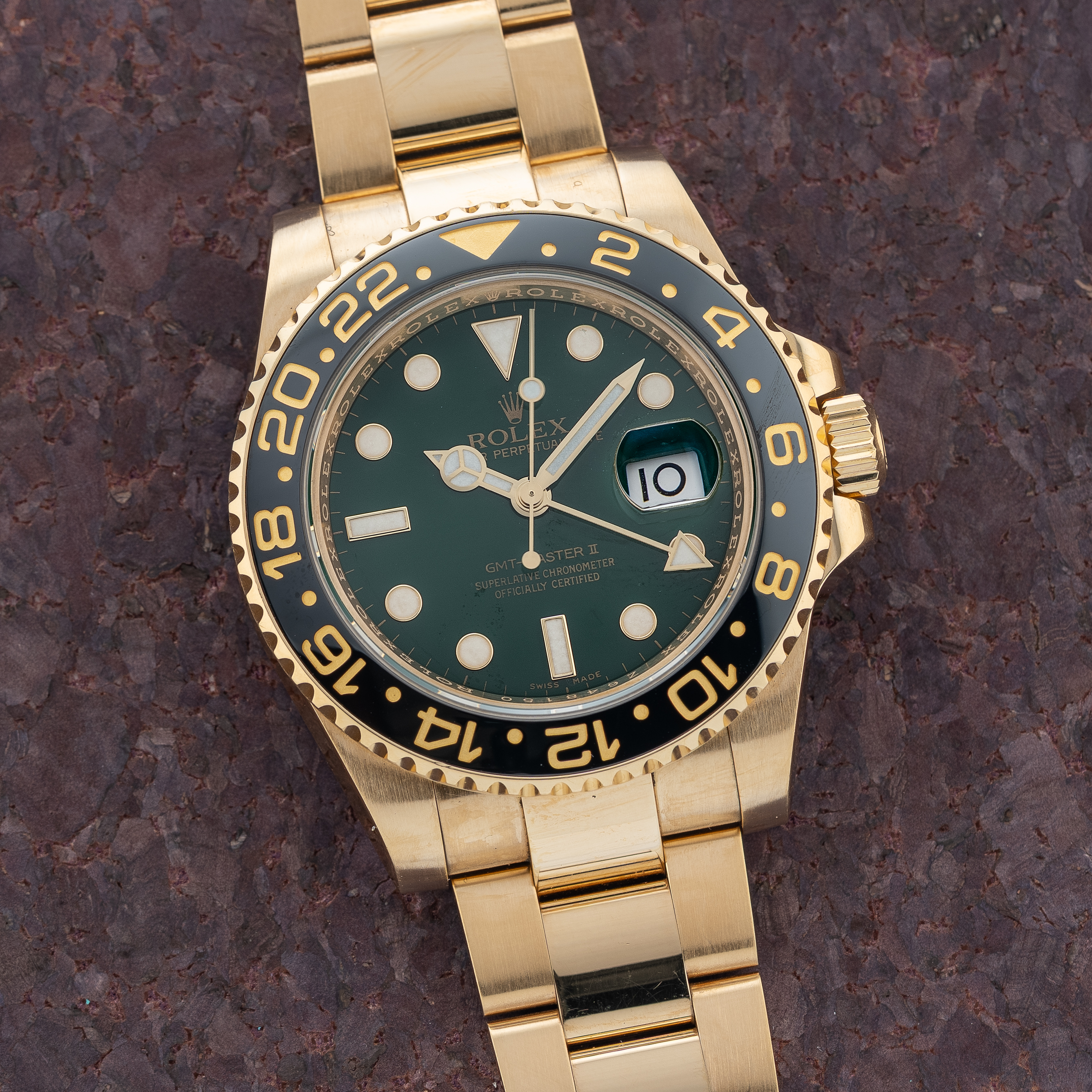 Rolex GMT-Master II 18k Yellow Gold Green Dial 50th Anniversary - Ref 116718 (Discontinued Grail Piece)